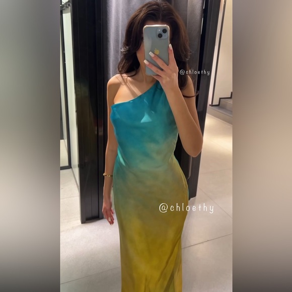 Zara ASYMMETRICAL SATIN EFFECT TIE DYE DRESS - Picture 9 of 13